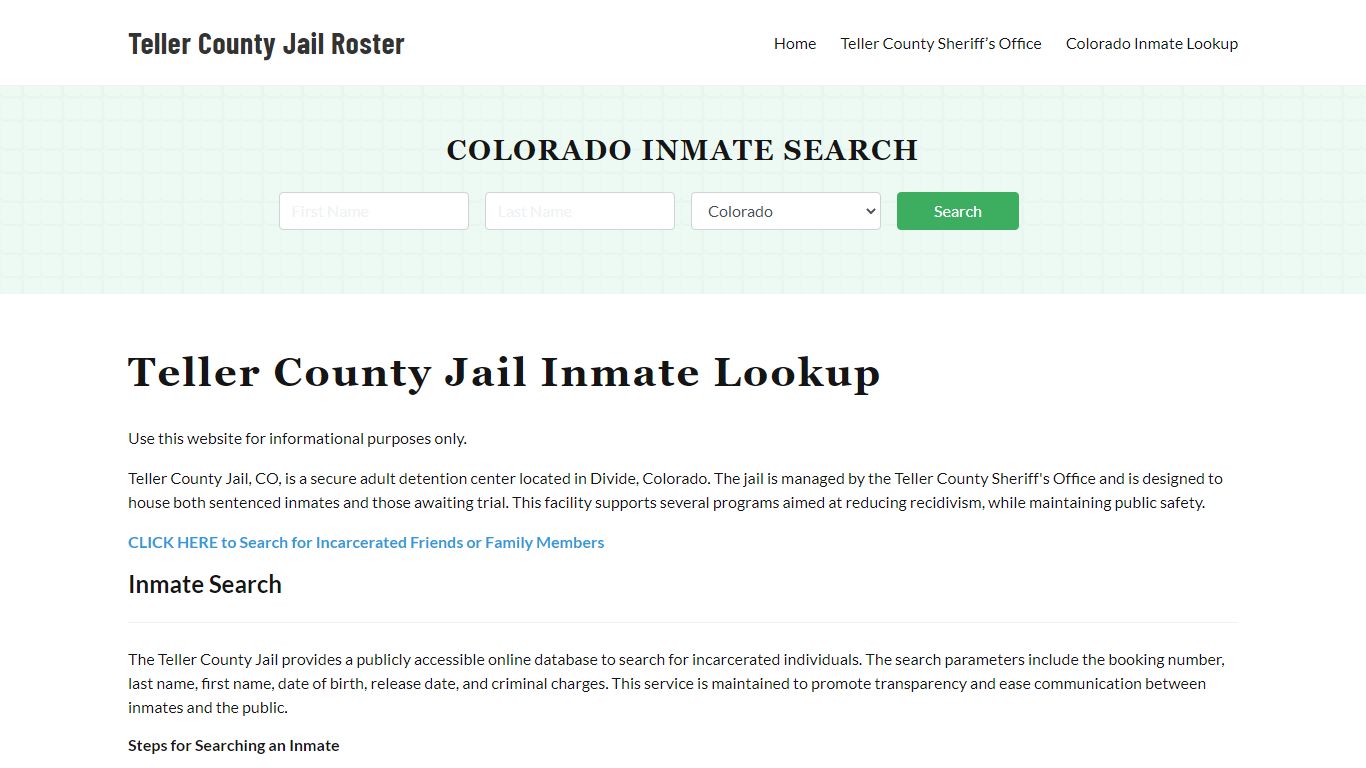 Teller County Jail Roster Lookup, CO, Inmate Search